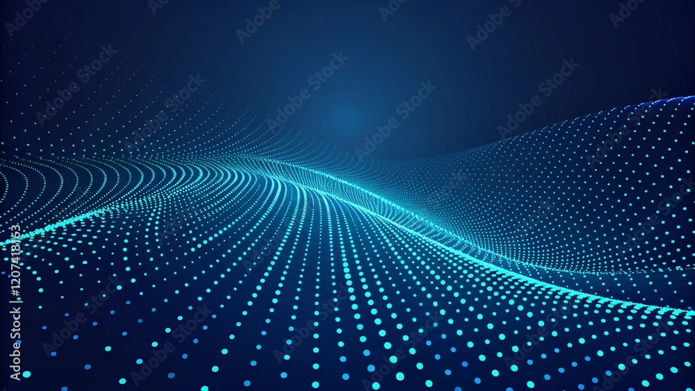 Fototapeta premium 3d abstract dark blue background with dots pattern vector design, technology theme, dimensional dotted flow in perspective, big data, nanotechnology, futuristic mesh backdrop, virtual grid