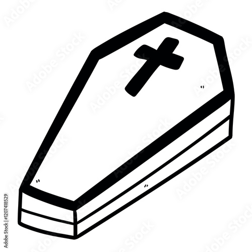 Hand drawn doodle coffin on white background.