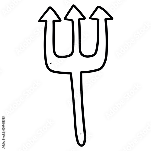 Hand drawn doodle devil trident on white background.