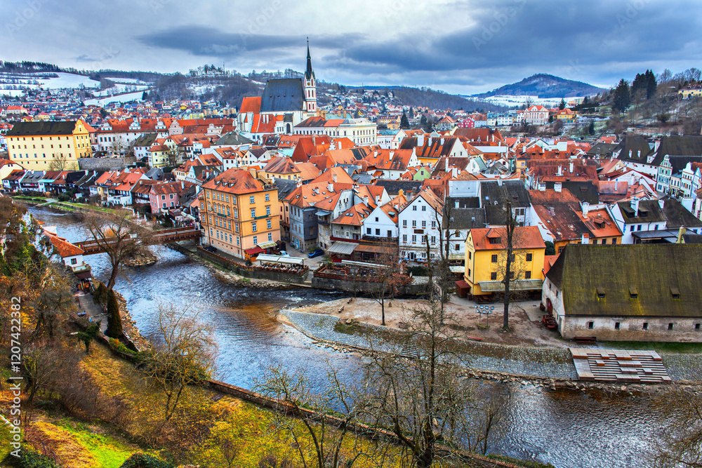 Český Krumlov city winter view