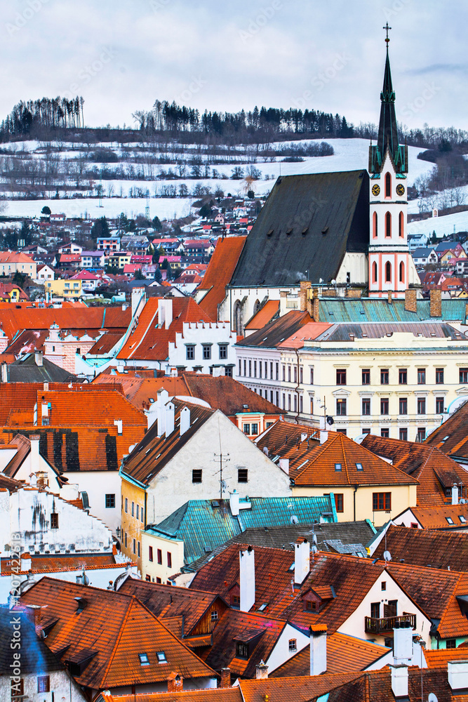 Český Krumlov city winter view