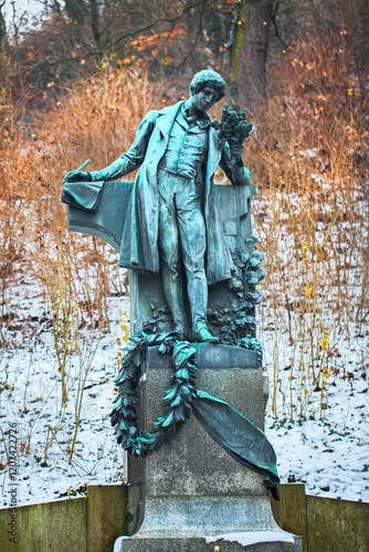 Karel Hynek Macha statue at Petrin , Prague winter