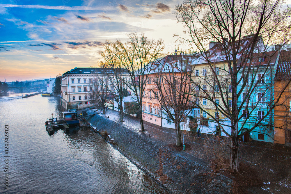Prague city winter background