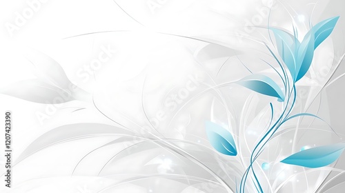 Abstract Light Blue Floral Design on White Background