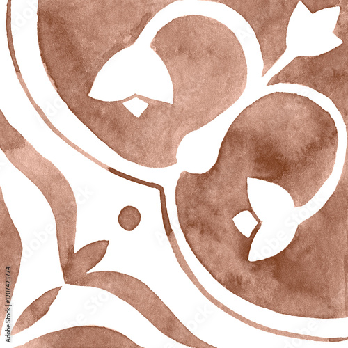 Watercolor Azulejos Tile in Mocha tones