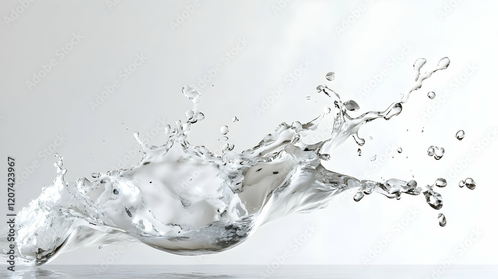 Captivating Splash of Clear Water with Droplets on White Background