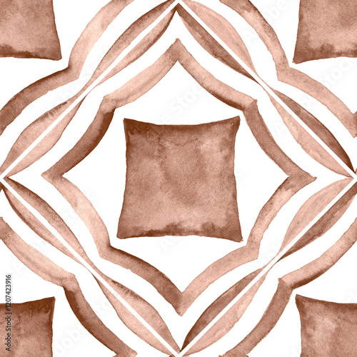 Watercolor Azulejos Tile in Mocha tones