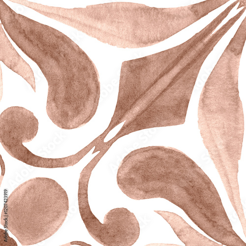 Watercolor Azulejos Tile in Mocha tones