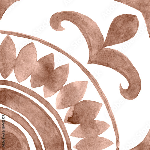 Watercolor Azulejos Tile in Mocha tones