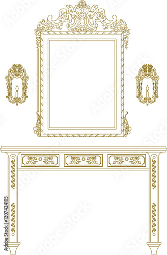 vector illustration design image furniture mirrors and dressers classic vintage ethnic for bedroom