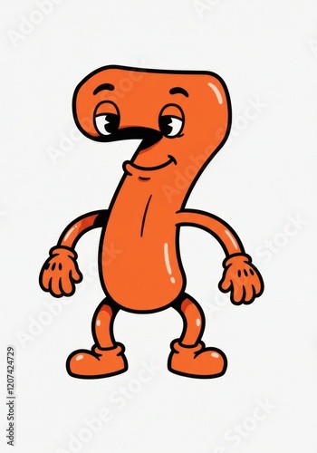 Whimsical cartoon character in orange with playful expression photo