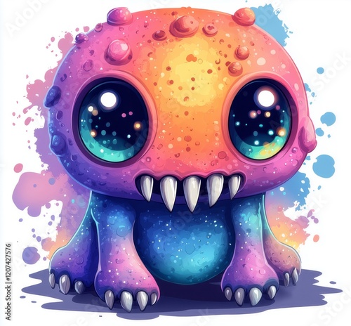 chibi monster design with a pure white background for t-shirt printing