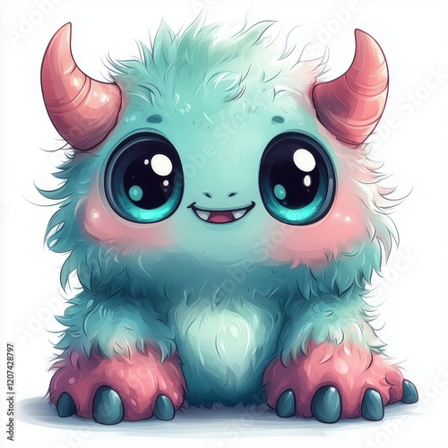 chibi monster design with a pure white background for t-shirt printing