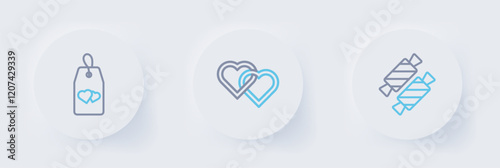 Set line Candy, Two Linked Hearts and Please do not disturb with heart icon. Vector