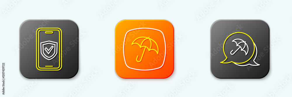 Set line Insurance online, Umbrella and icon. Vector