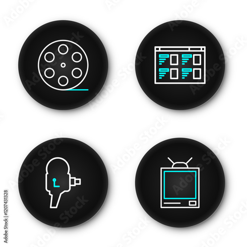 Set line Retro tv, cinema camera, Online play video and Film reel icon. Vector