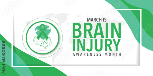 March Is Brain Injury Awareness Month. Brain and ribbon. Great for cards, banners, posters, social media and more.