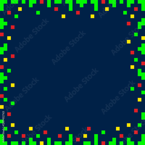 Pixel Art Colorful 4 sides Frame Border in trendy bright shades. Festive Copy space Template idea