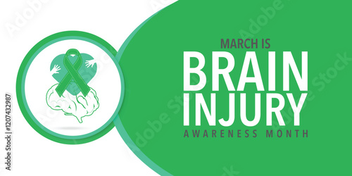 March Is Brain Injury Awareness Month. Brain and ribbon. Great for cards, banners, posters, social media and more.