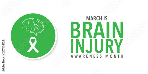March Is Brain Injury Awareness Month. Brain and ribbon. Great for cards, banners, posters, social media and more.