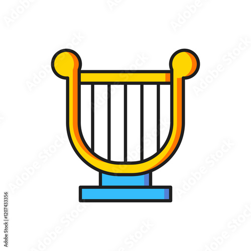 Color Ancient Greek lyre icon isolated on white background. Classical music instrument, orhestra string acoustic element. Flat filled outline style with shadow. Vector