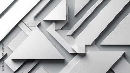 Abstract geometric design featuring intersecting lines and polygonal patterns in shades of white and light gray  with subtle shadows and a smooth minimalist texture.
