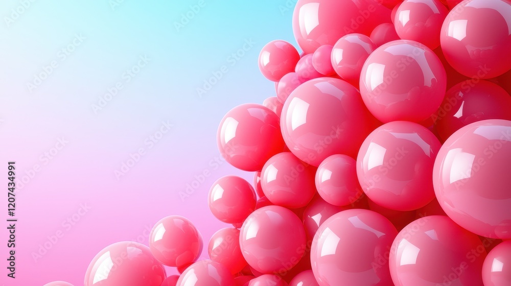 Fototapeta premium Abstract Pink Spheres Background Shiny Glossy Bubbles Cluster on Gradient