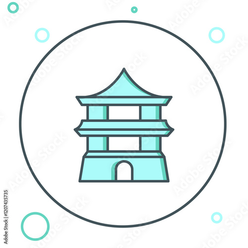 Line Traditional chinese house icon isolated on white background. Colorful outline concept. Vector