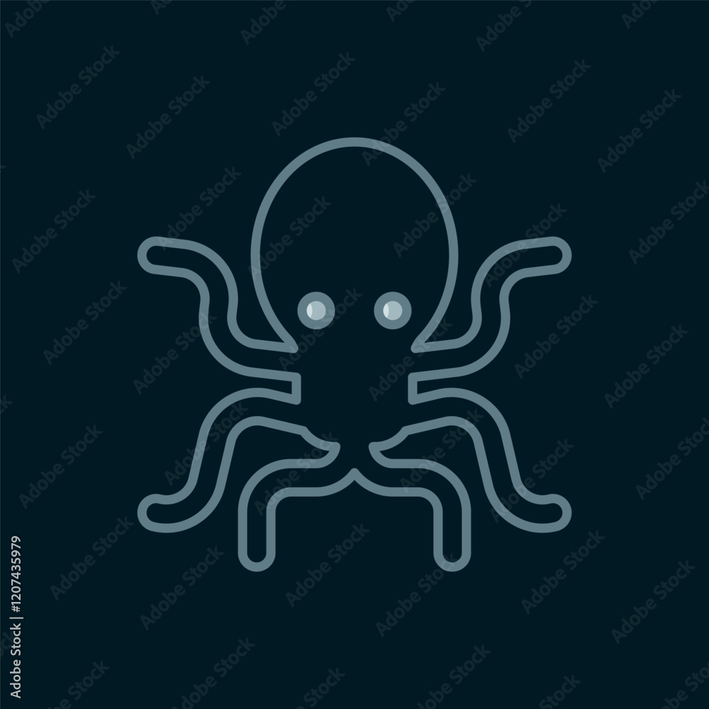 Line Octopus icon isolated on black background. Flat filled outline style with shadow. Vector Line Octopus icon isolated on black background. Flat filled outline style with shadow. Vector