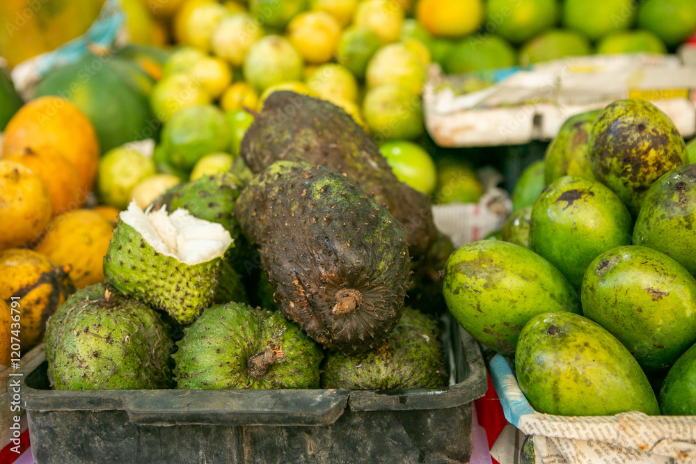 Fruits and vegetables at a local market in Sri lanka. Tropical or exotic fruits on the street in Asia. Fruits and vegetables at a local market in Sri lanka. Tropical or exotic fruits on the street in Asia.