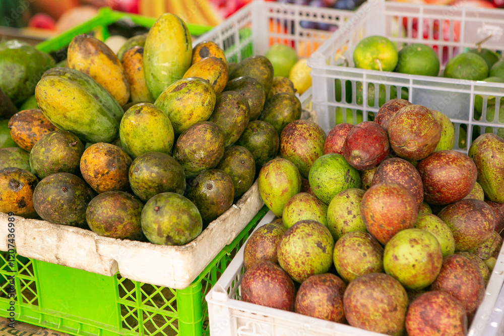 Fruits and vegetables at a local market in Sri lanka. Tropical or exotic fruits on the street in Asia. Fruits and vegetables at a local market in Sri lanka. Tropical or exotic fruits on the street in Asia.