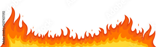 Editable Vector Fire Border. Minimalist Flat Design Seamless Flame Line