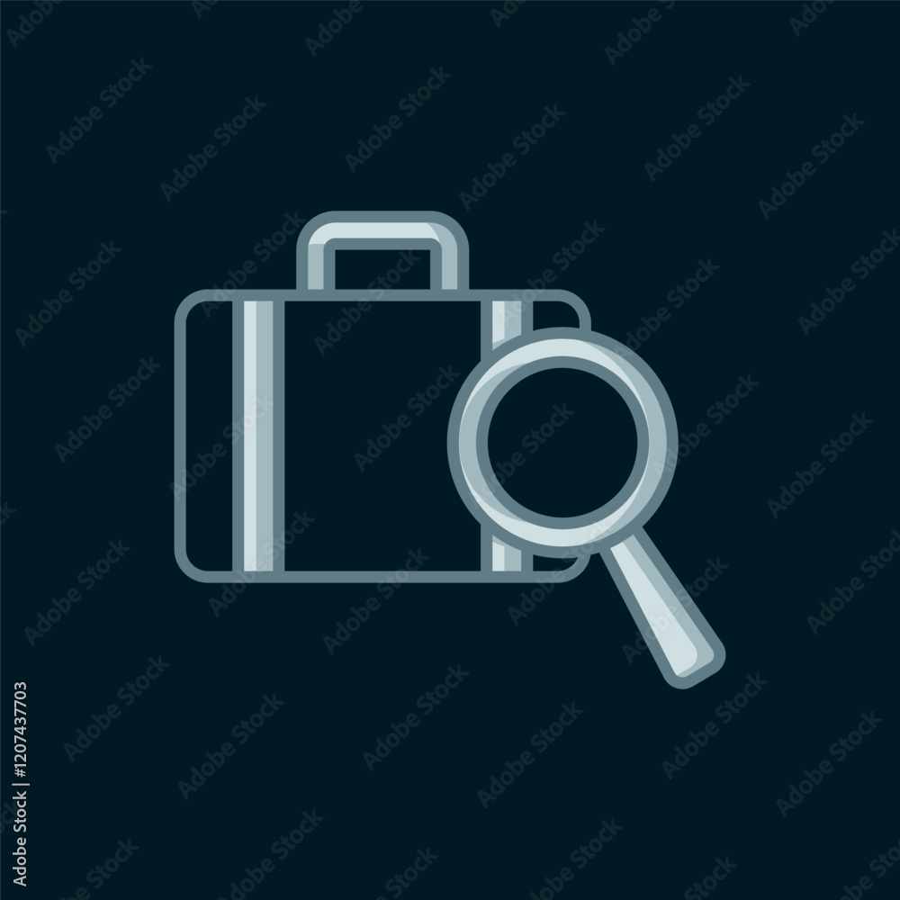 Line Airline service of finding lost baggage icon isolated on black background. Search luggage. Flat filled outline style with shadow. Vector Line Airline service of finding lost baggage icon isolated on black background. Search luggage. Flat filled outline style with shadow. Vector