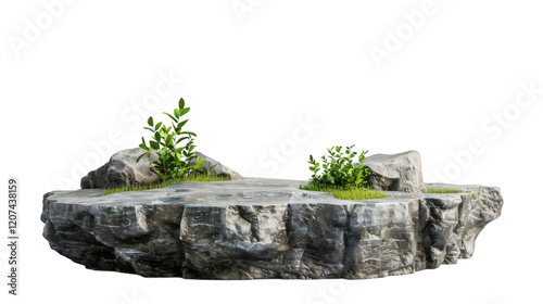 Flat rock podium for product display, isolated on white background
