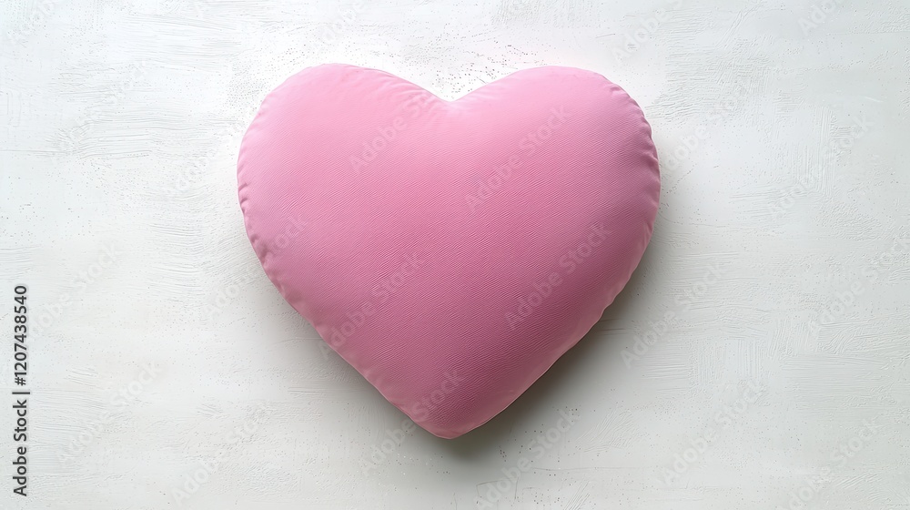 Fototapeta premium Pink Heart Shaped Pillow on White Textured Background Romantic Valentine s Day Decor