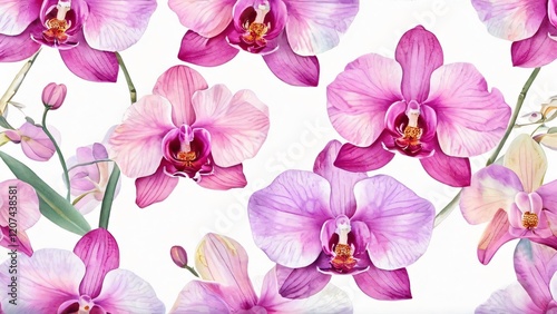 Stunning watercolor Pink Orchids for National Orchid Day or International Orchid Day: Elegant and Vibrant Flowers in a Natural Setting