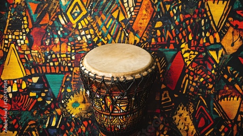 African Drum in Vibrant Patterns photo