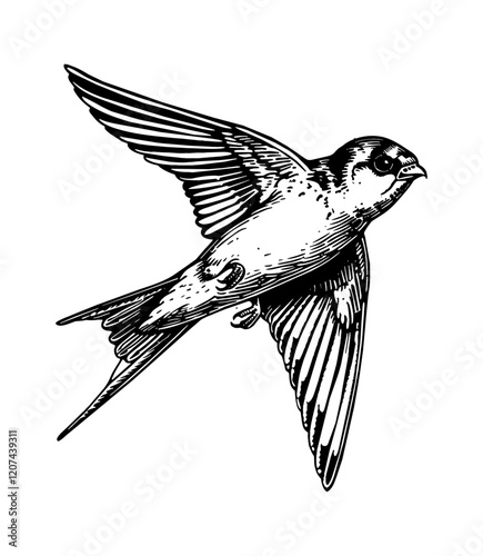 swallow bird engraving black and white outline