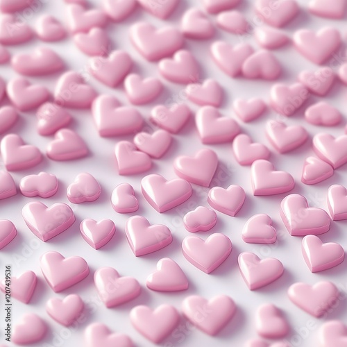 Valentine's Day Seamless Pattern with 3D Pink Heart Shape.
