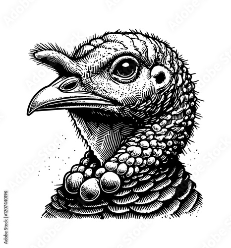 turkey bird engraving black and white outline