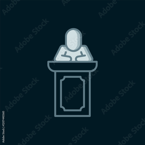 Line Auction auctioneer sells icon isolated on black background. Auction business, bid and sale. Flat filled outline style with shadow. Vector
