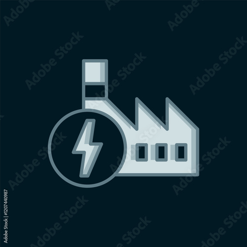 Line Nuclear power plant icon isolated on black background. Energy industrial concept. Flat filled outline style with shadow. Vector