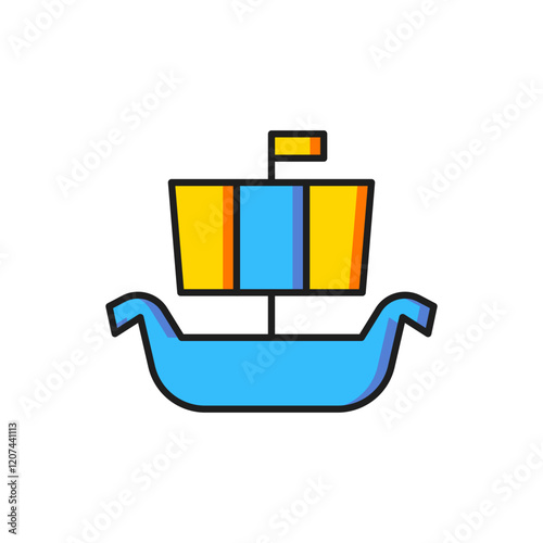 Color Ancient viking scandinavian drakkar icon isolated on white background. Viking transport ship. Flat filled outline style with shadow. Vector