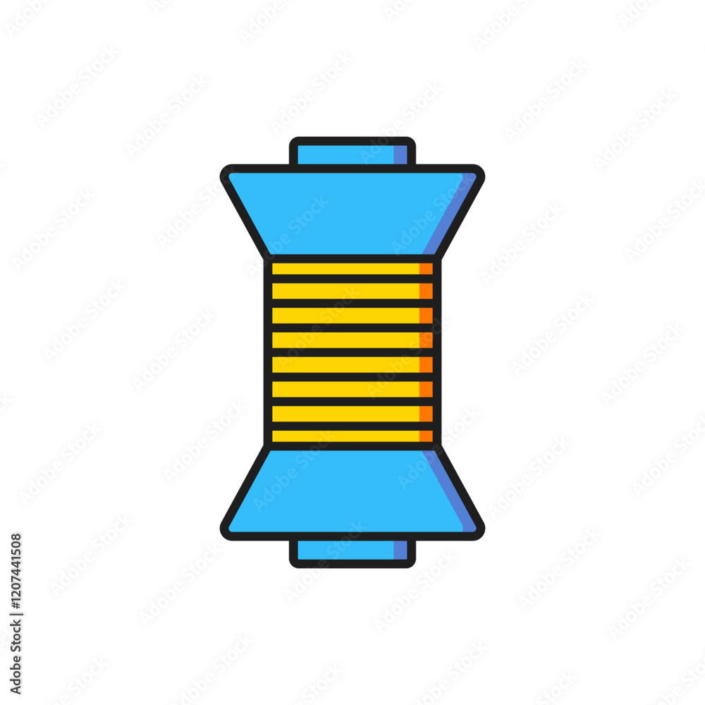 Color Sewing thread on spool icon isolated on white background. Yarn spool. Thread bobbin. Flat filled outline style with shadow. Vector