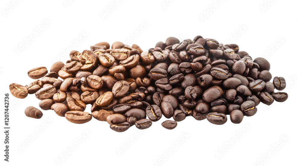 A close-up of roasted coffee beans showcasing the rich colors and textures, ideal for coffee-related themes and culinary designs.