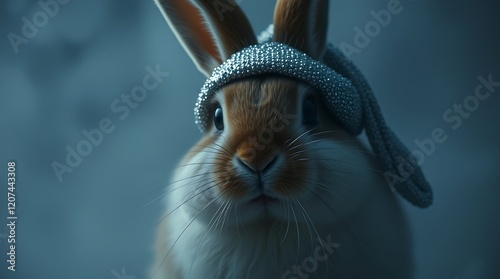 Adorable bunny rabbit wearing a sparkly hat. (1) photo