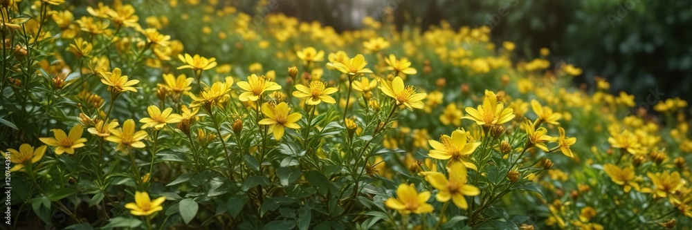 Bright yellow perforate St John s wort Hypericum flowers in a garden , bright yellow, hypericum, flowers in garden Bright yellow perforate St John s wort Hypericum flowers in a garden , bright yellow, hypericum, flowers in garden