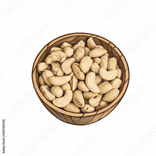 Cashews in wooden bowl isolated on a white background vector illustration (3)