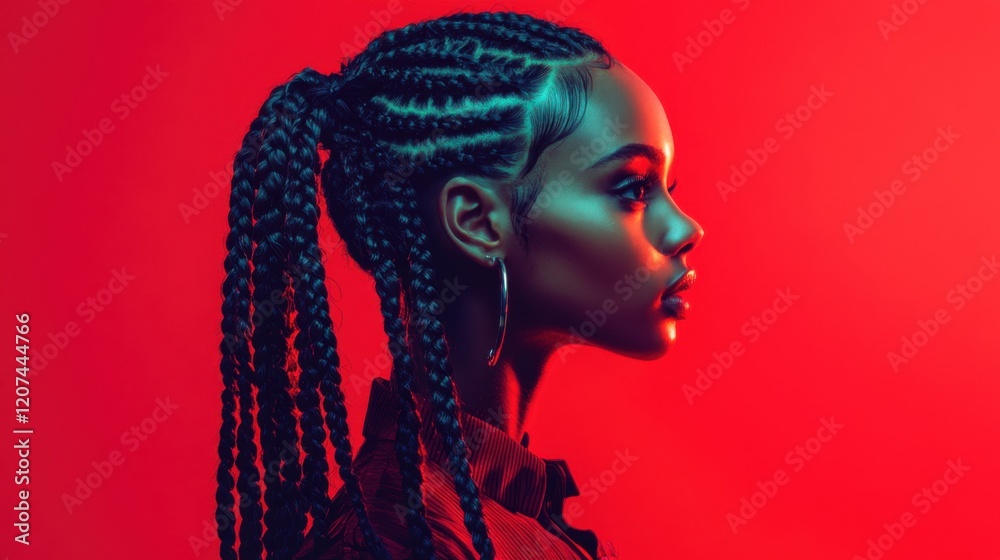 Braided hairstyle with extensions, featuring long, thick braids styled into a bold and versatile design for any occasion