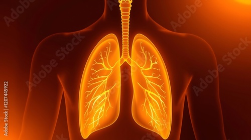 Glowing human lungs anatomical illustration.